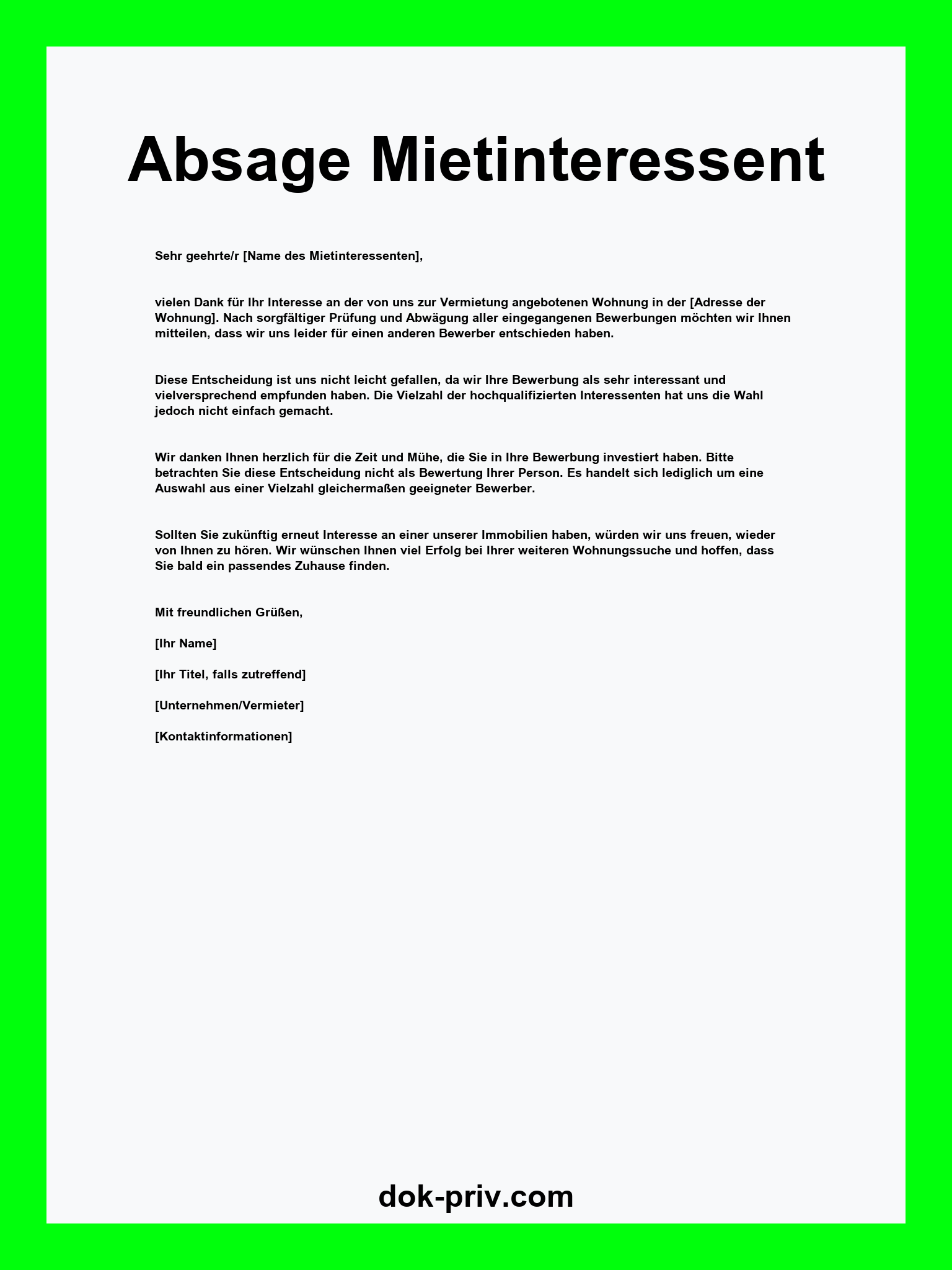 Absage Mietinteressent