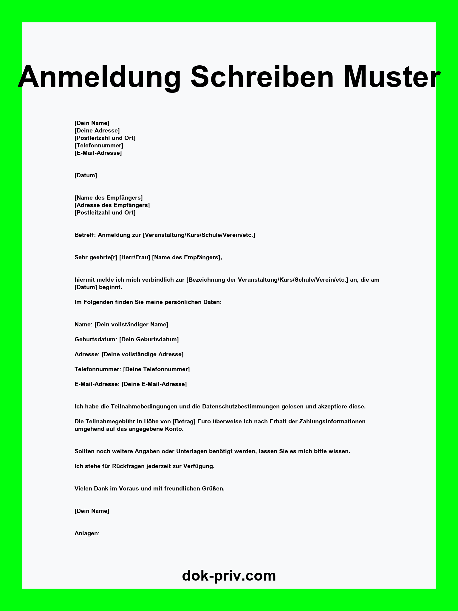 Anmeldung Schreiben Muster