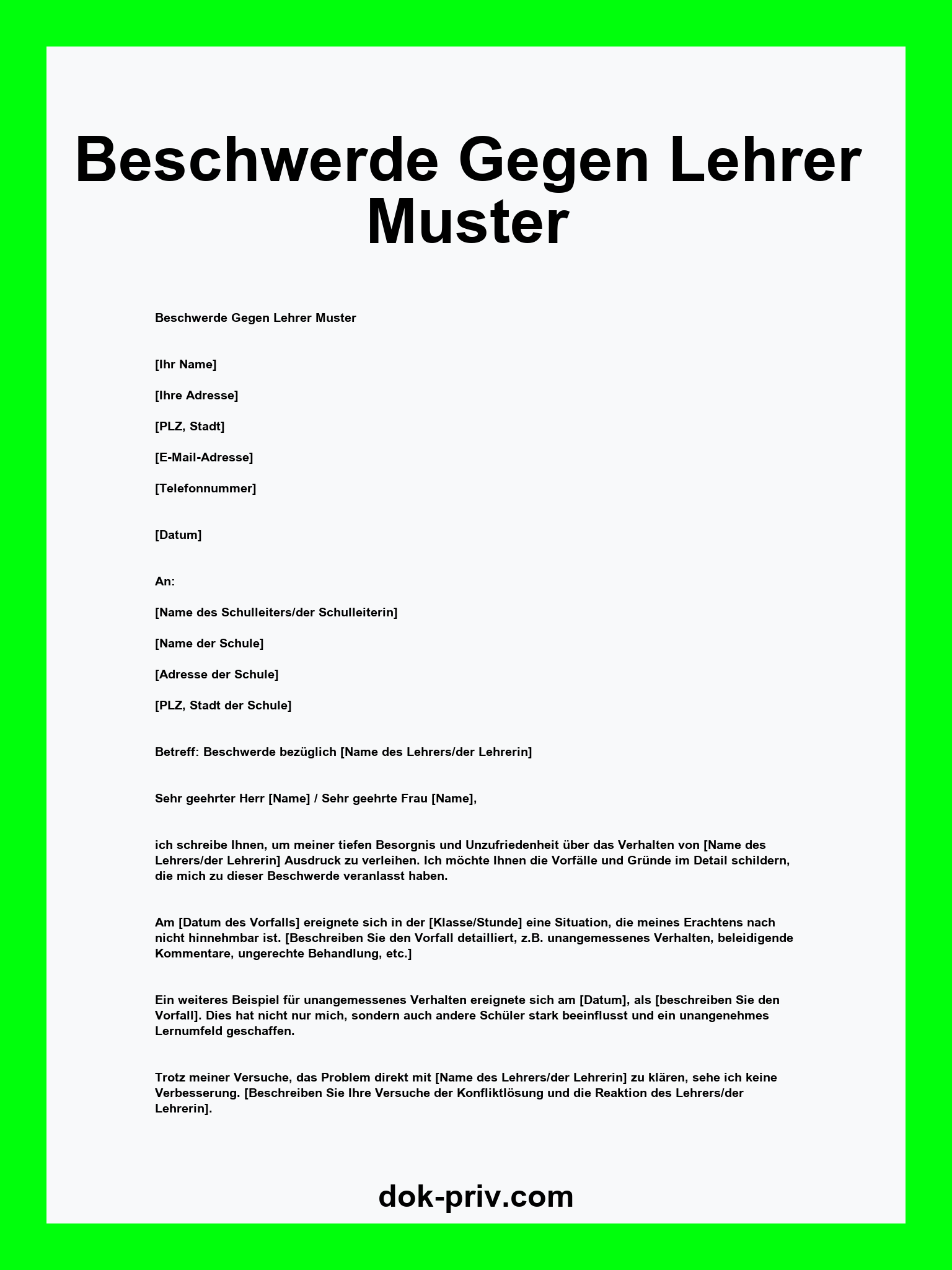 Beschwerde Gegen Lehrer Muster