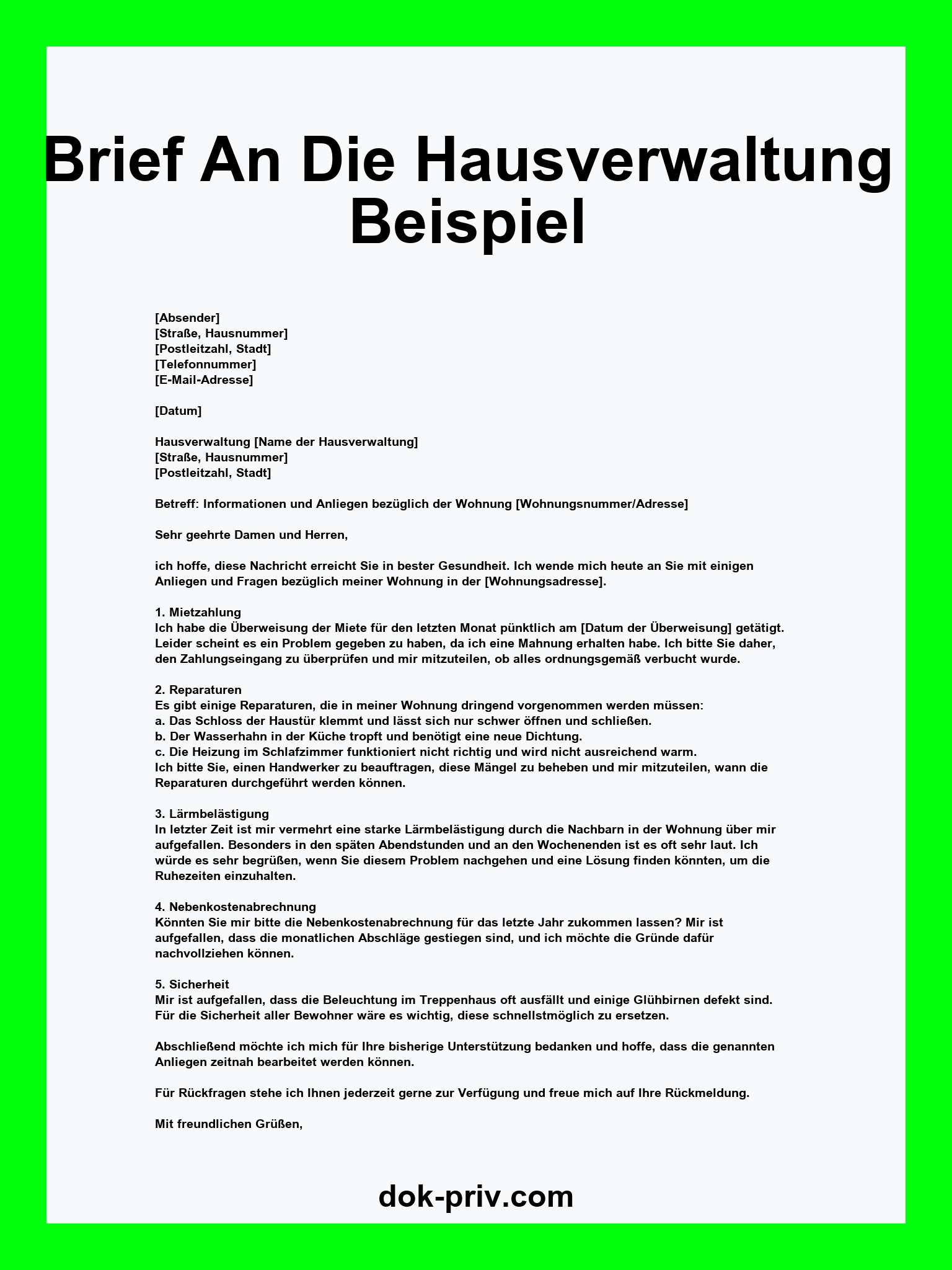 Brief An Die Hausverwaltung Beispiel