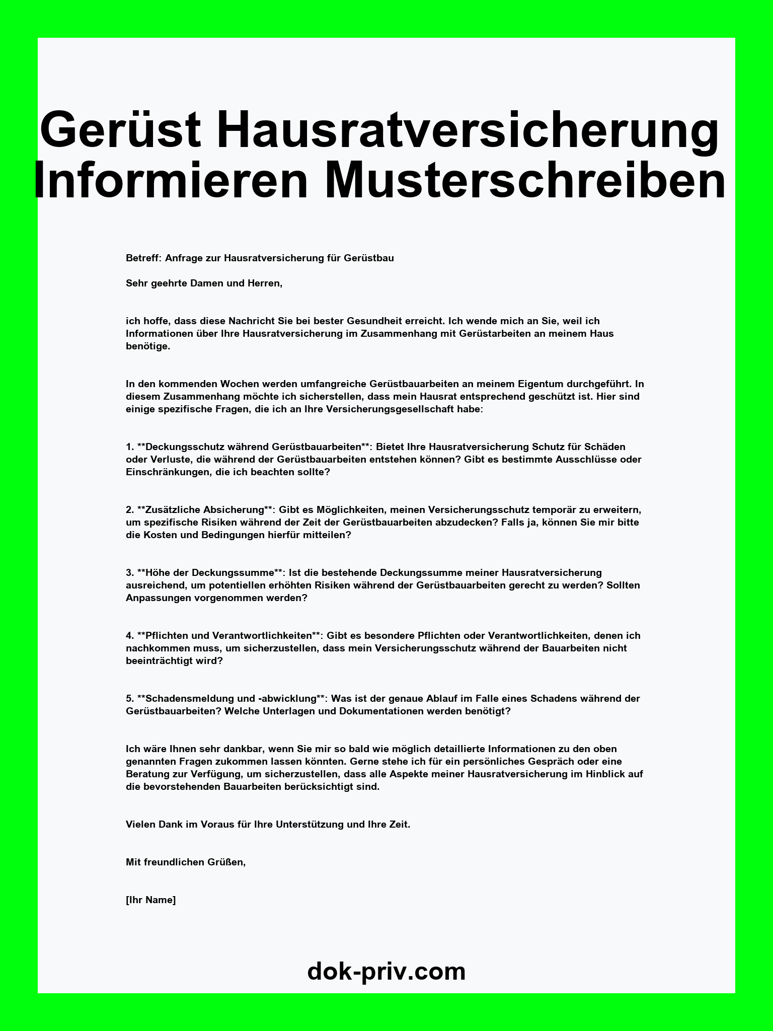 Gerüst Hausratversicherung Informieren Musterschreiben