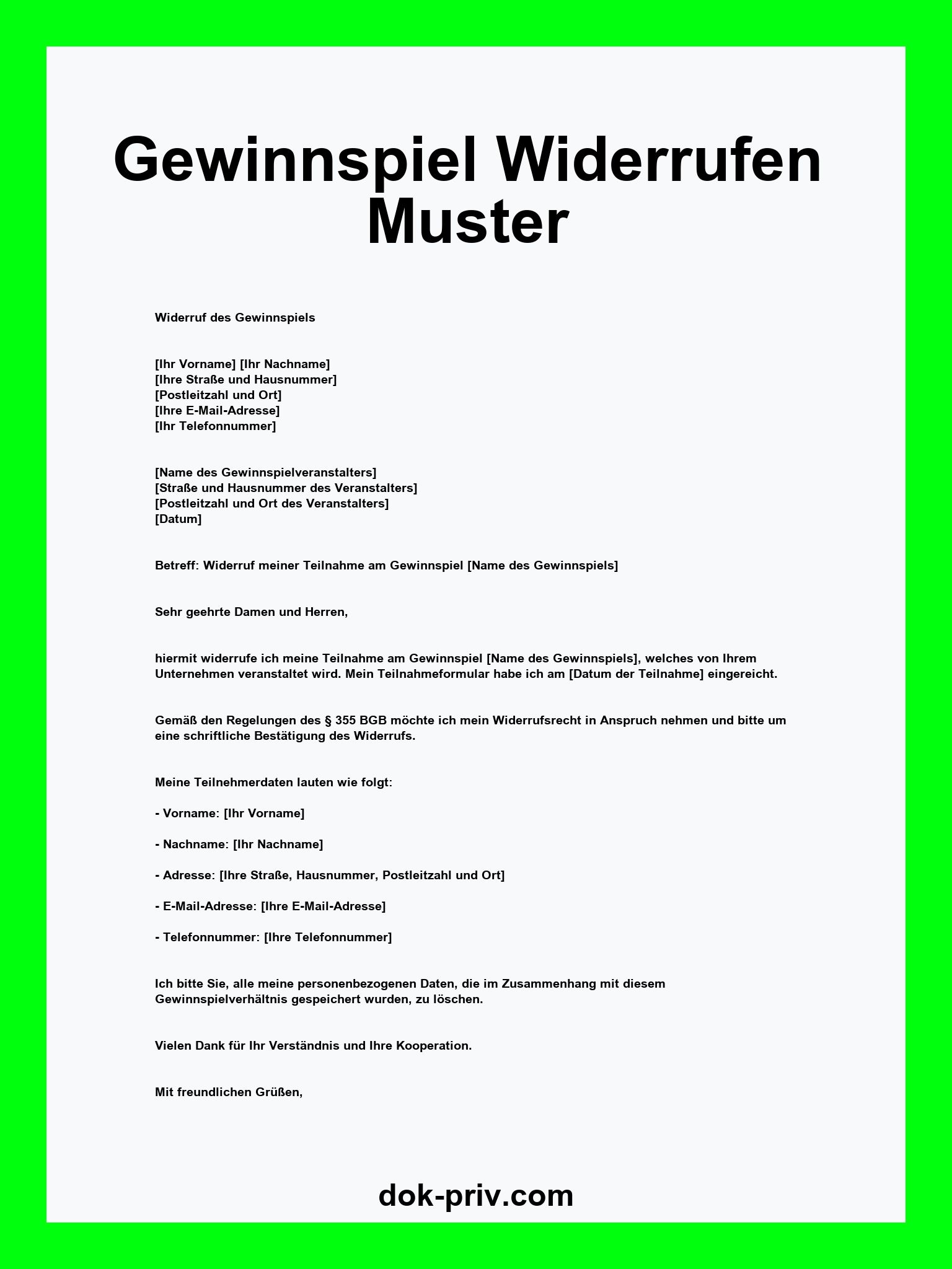 Gewinnspiel Widerrufen Muster