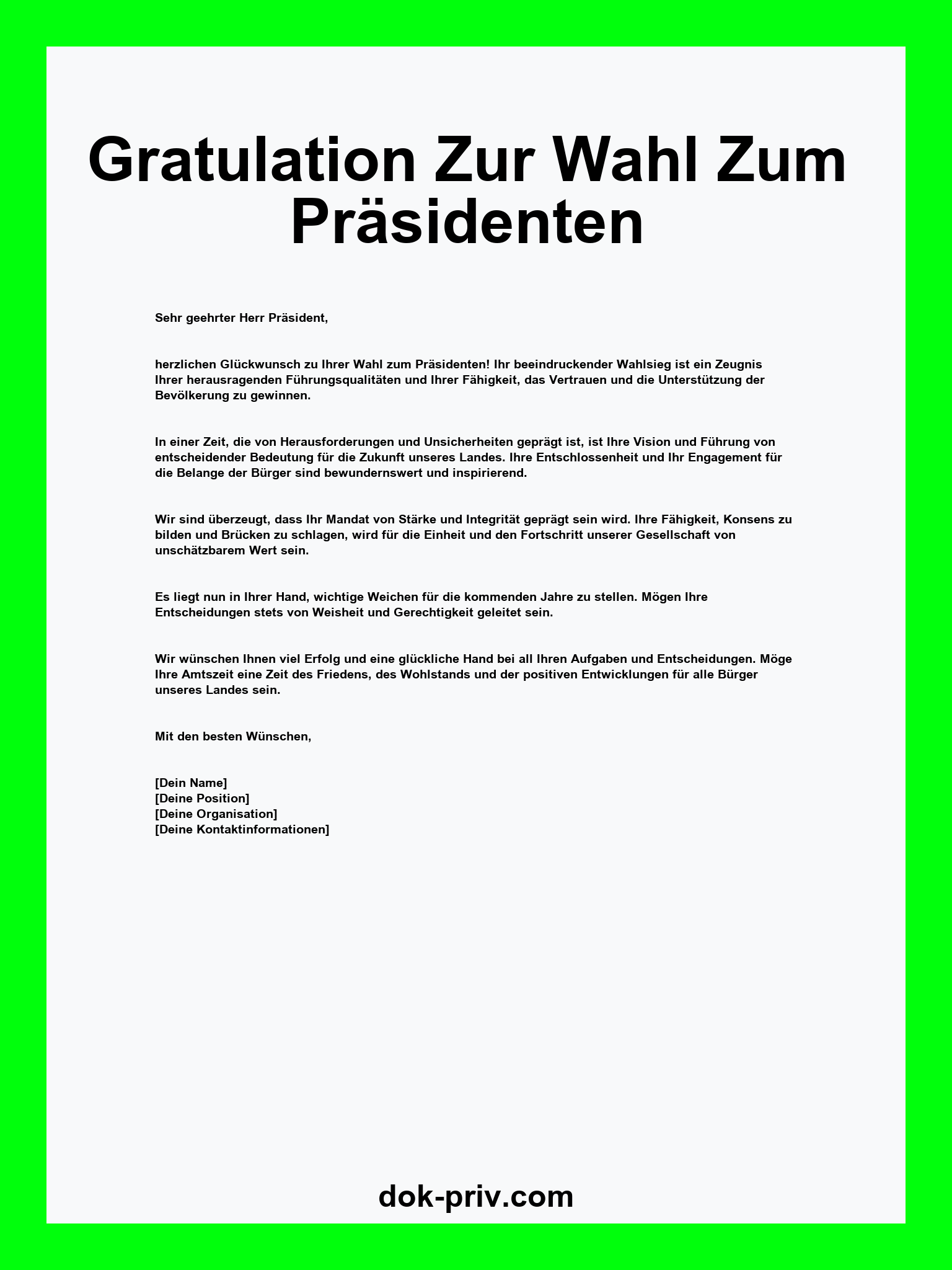 Gratulation Zur Wahl Zum Präsidenten