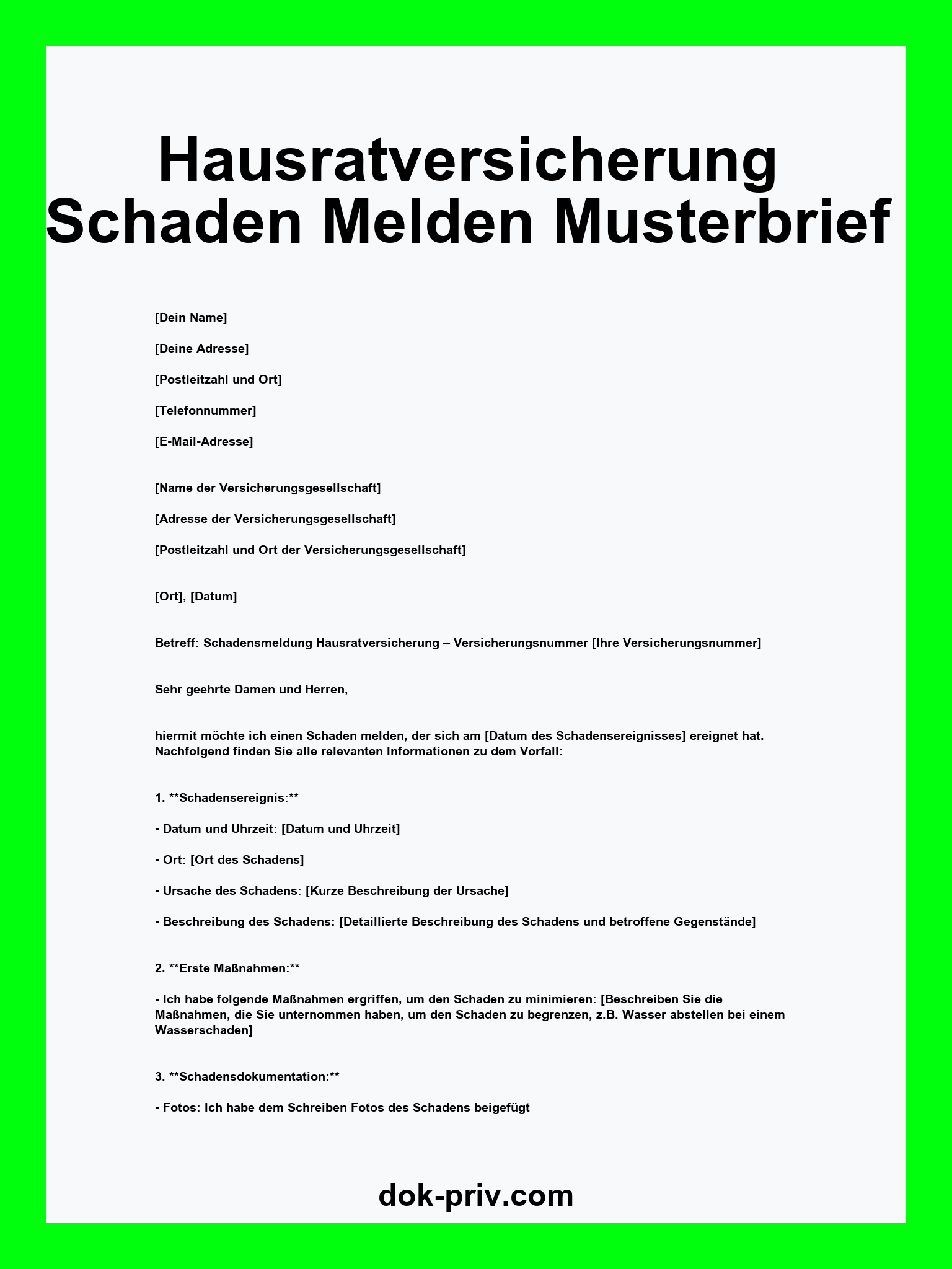 Hausratversicherung Schaden Melden Musterbrief