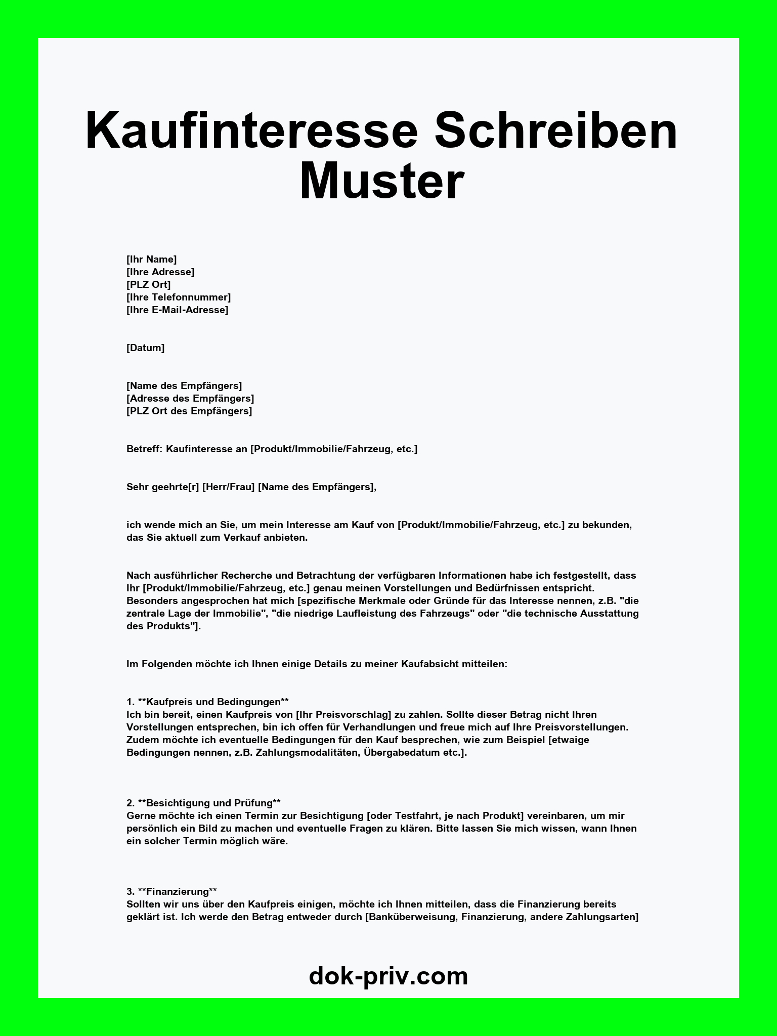Kaufinteresse Schreiben Muster