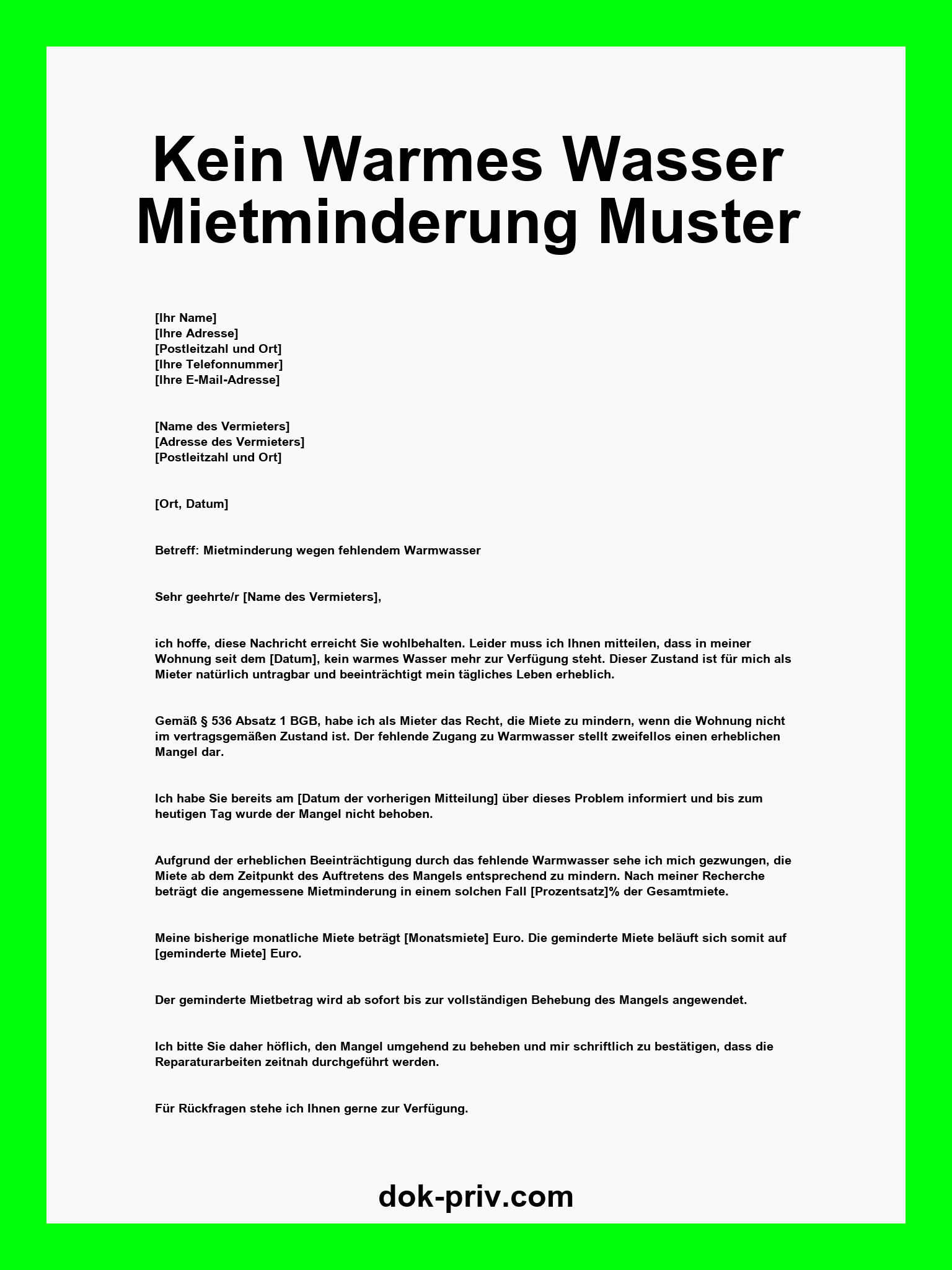 Kein Warmes Wasser Mietminderung Muster