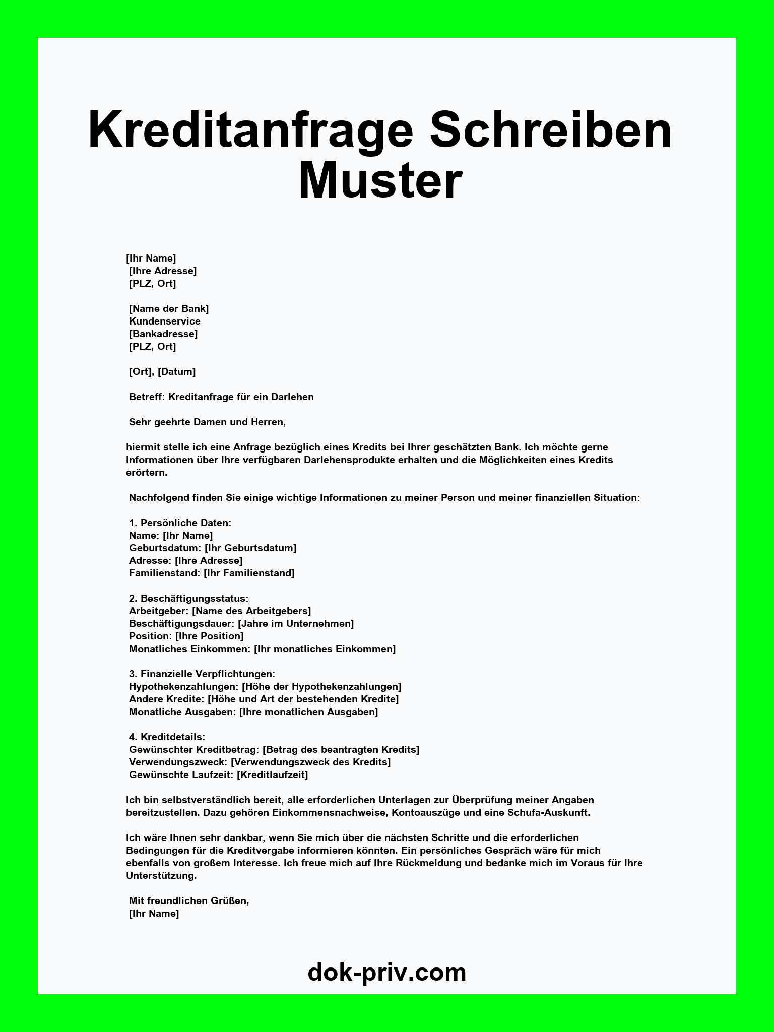 Kreditanfrage Schreiben Muster