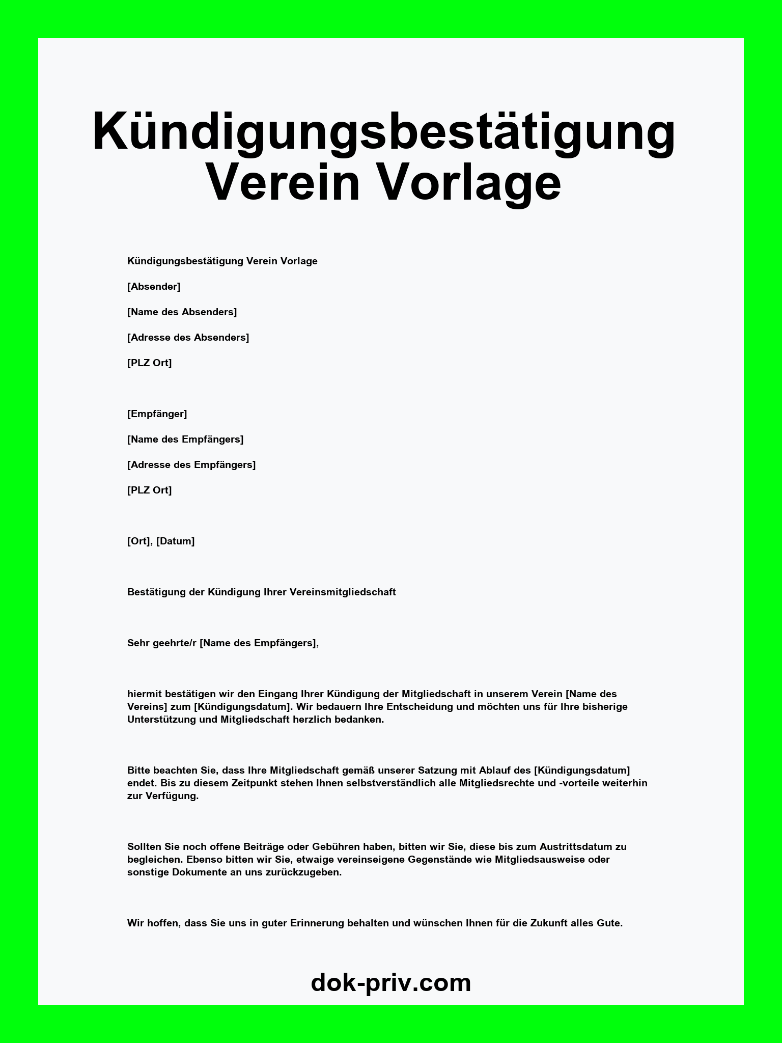 Kündigungsbestätigung Verein Vorlage