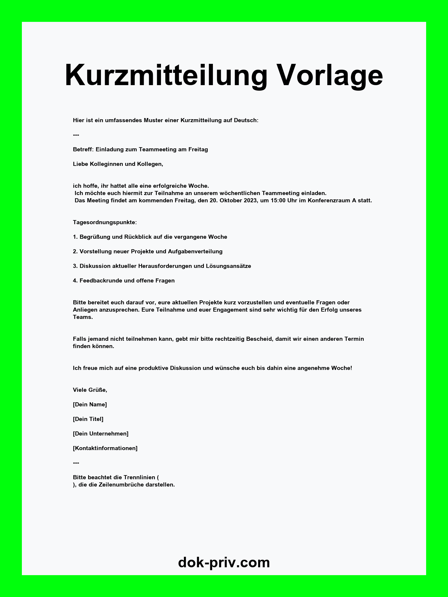 Kurzmitteilung Vorlage