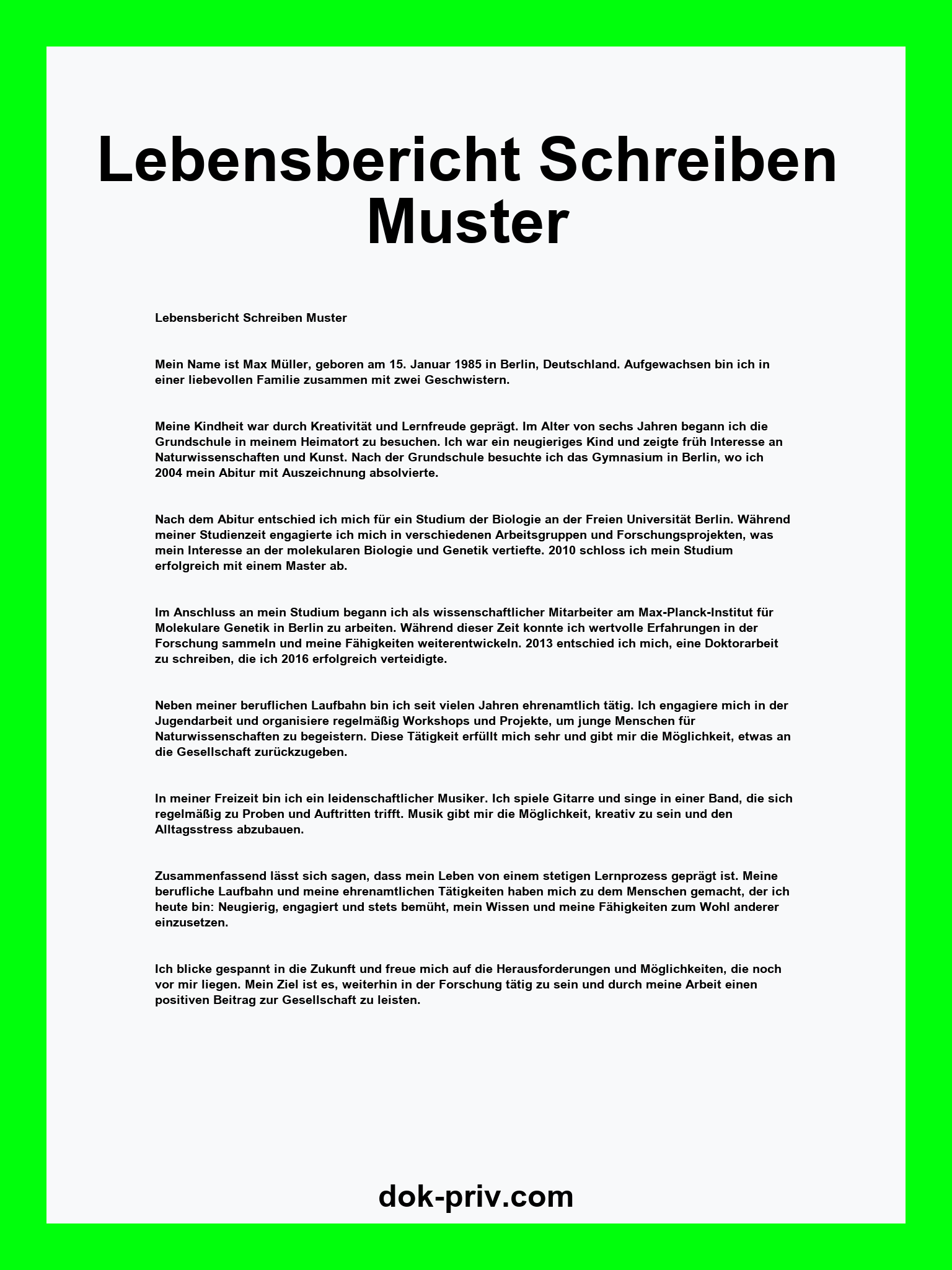 Lebensbericht Schreiben Muster