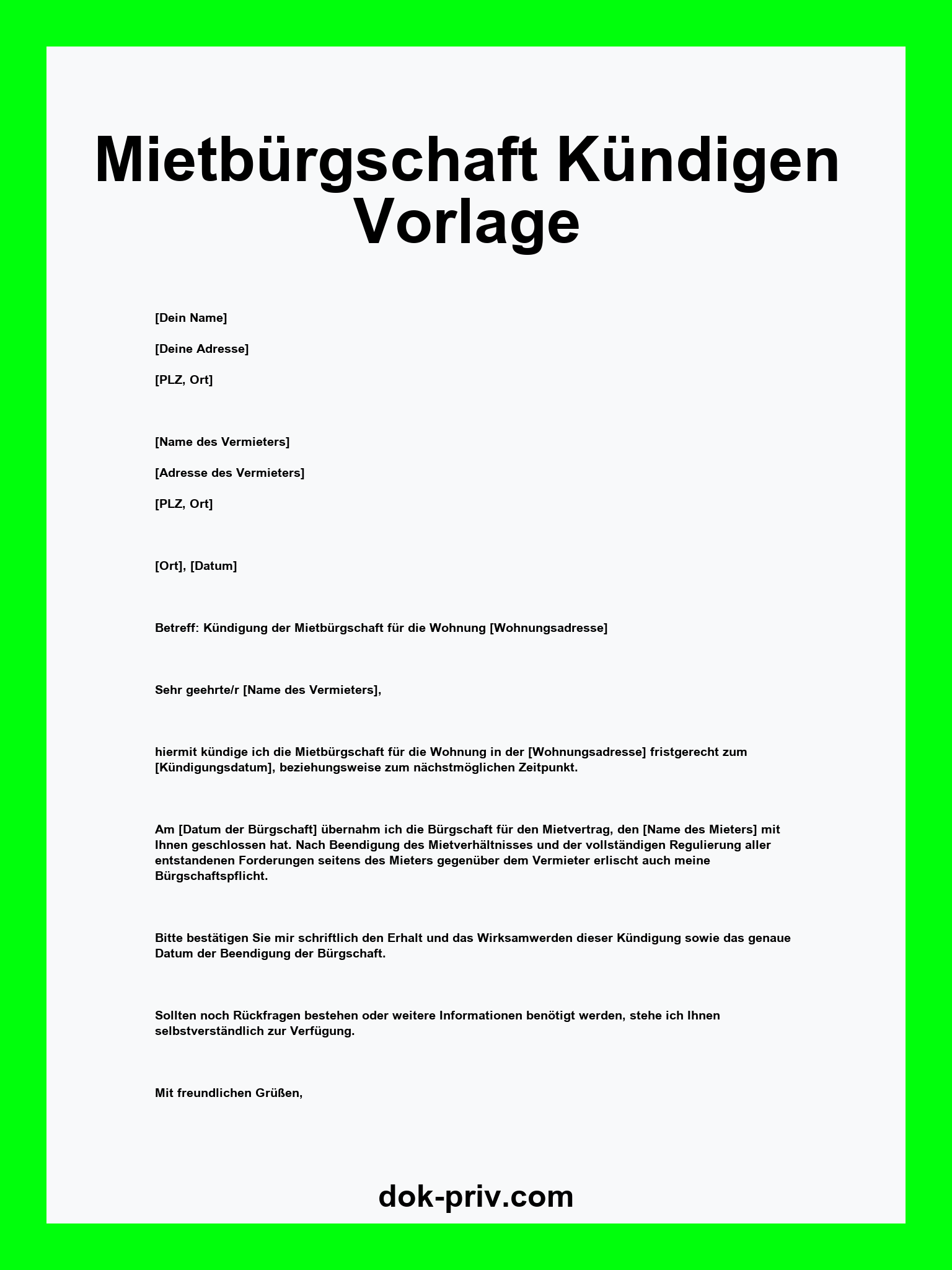 Mietbürgschaft Kündigen Vorlage