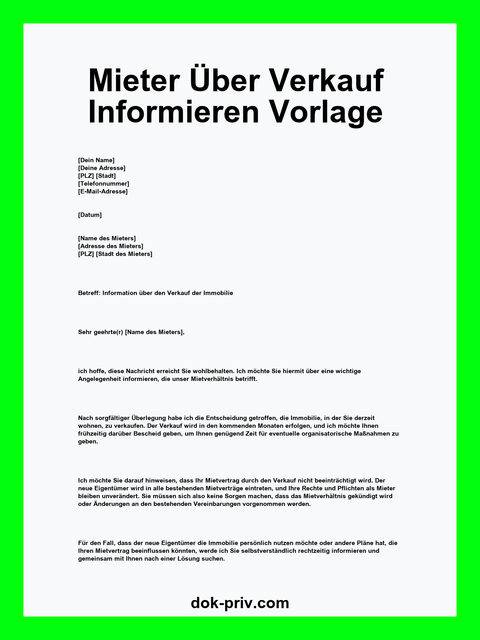 Mieter Über Verkauf Informieren Vorlage