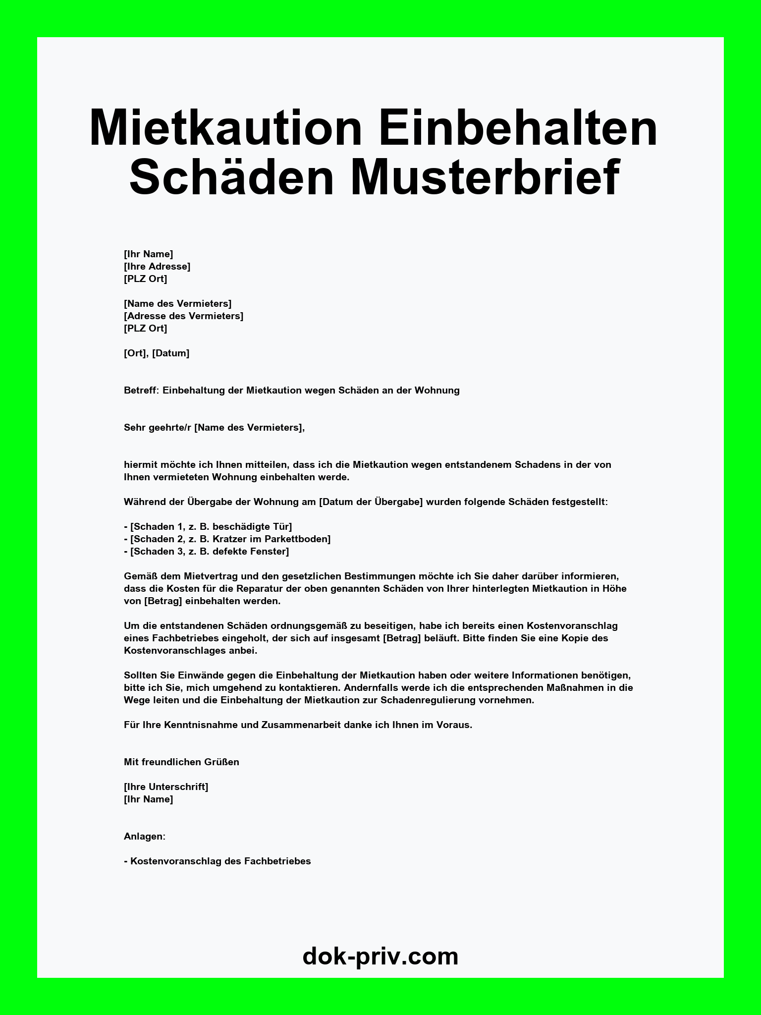 Mietkaution Einbehalten Schäden Musterbrief