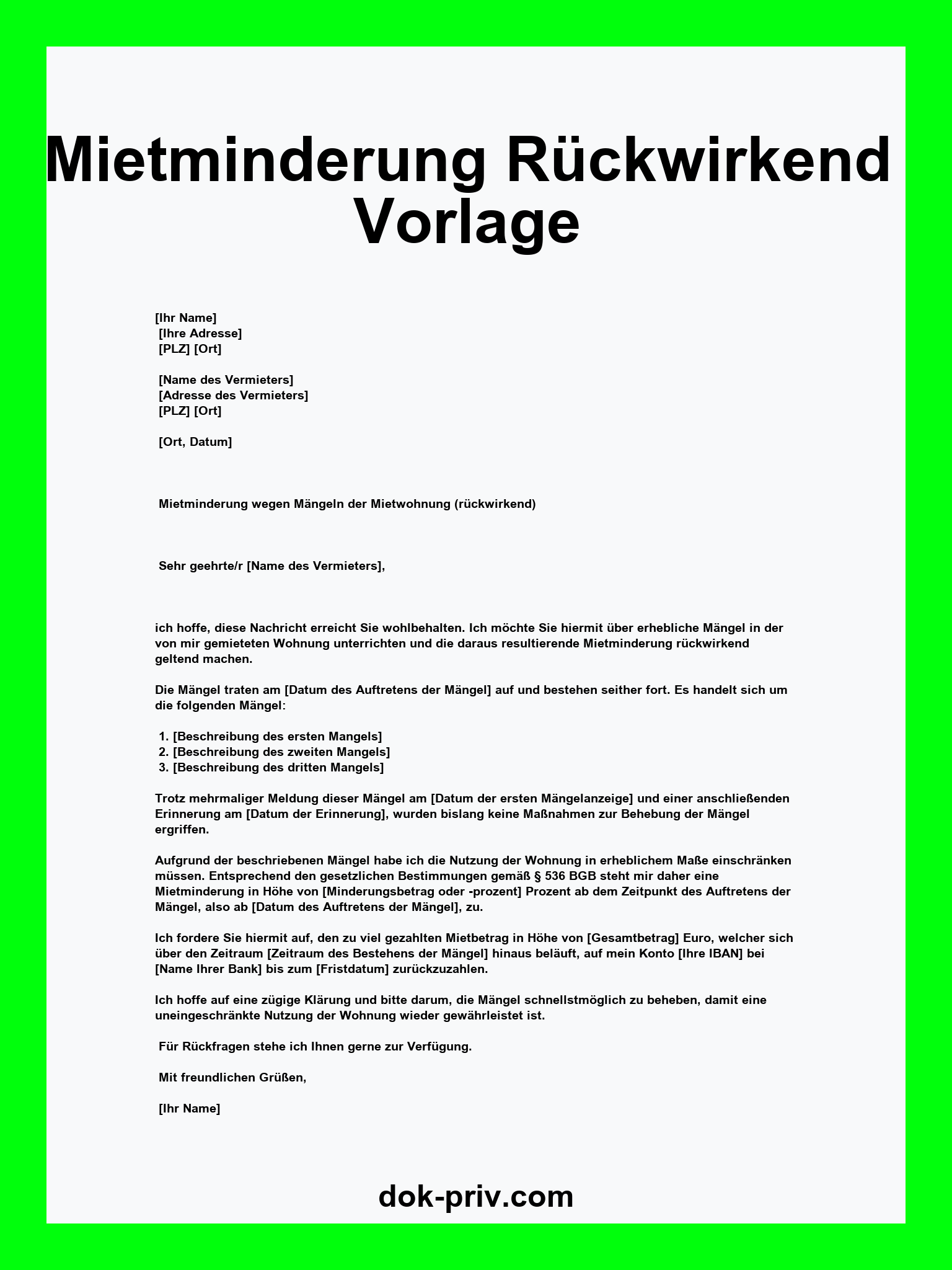 Mietminderung Rückwirkend Vorlage