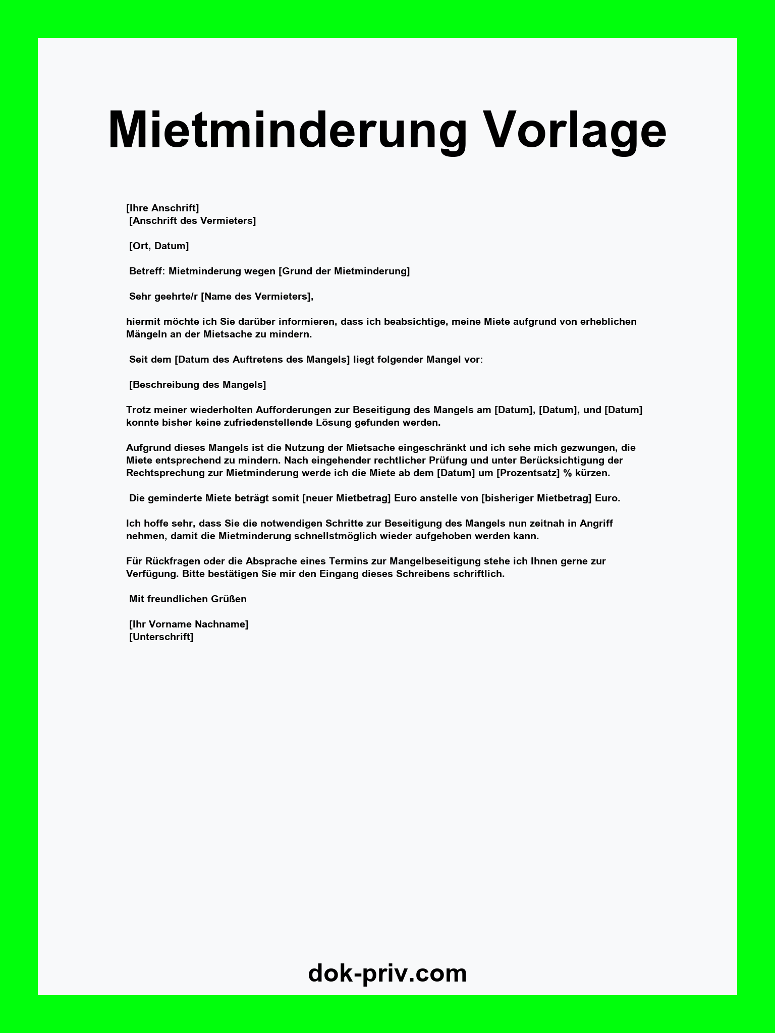 Mietminderung Vorlage WORD