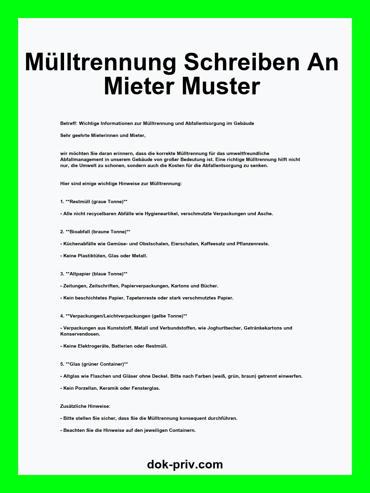 Mülltrennung Schreiben An Mieter Muster