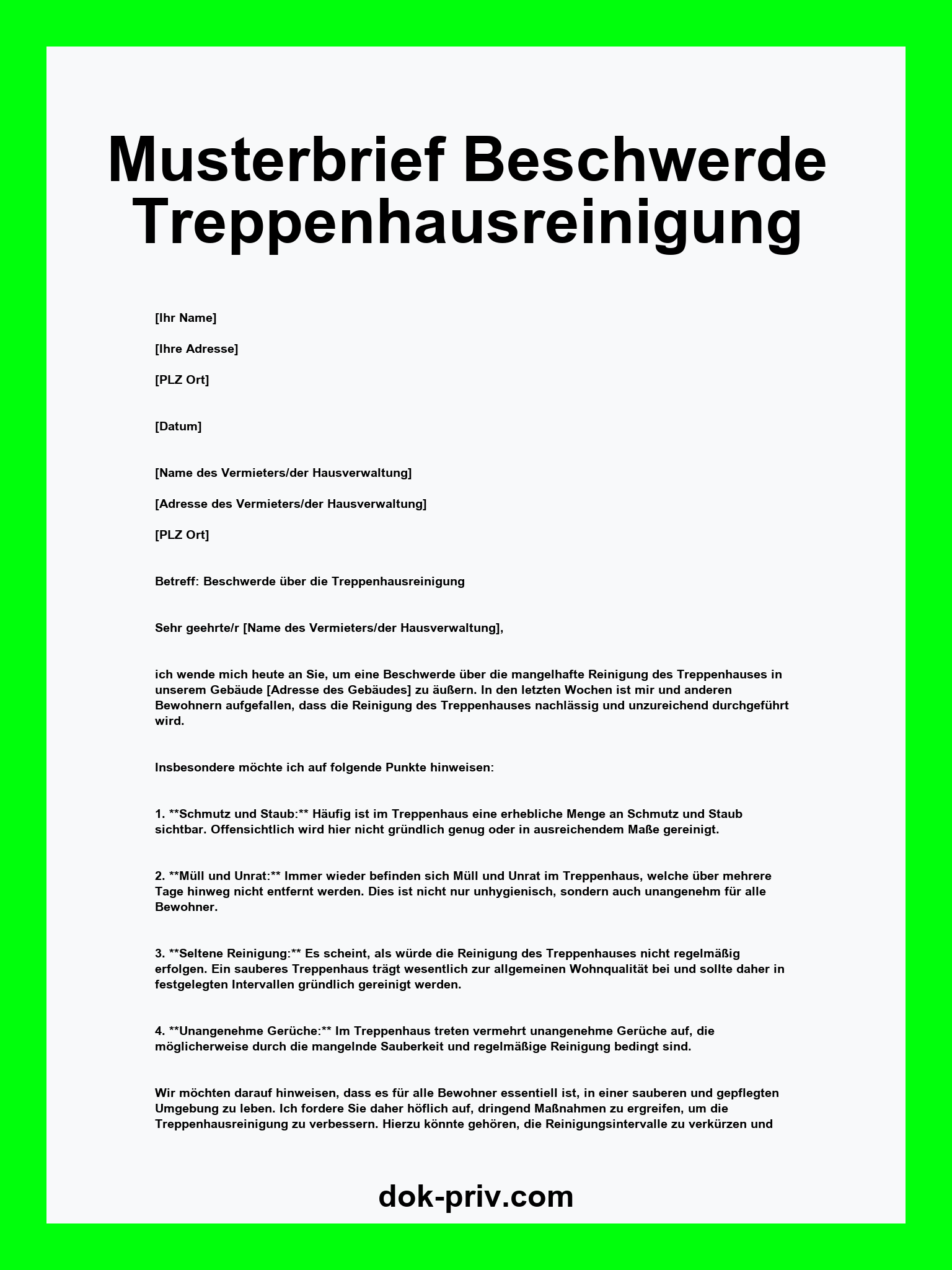 Musterbrief Beschwerde Treppenhausreinigung