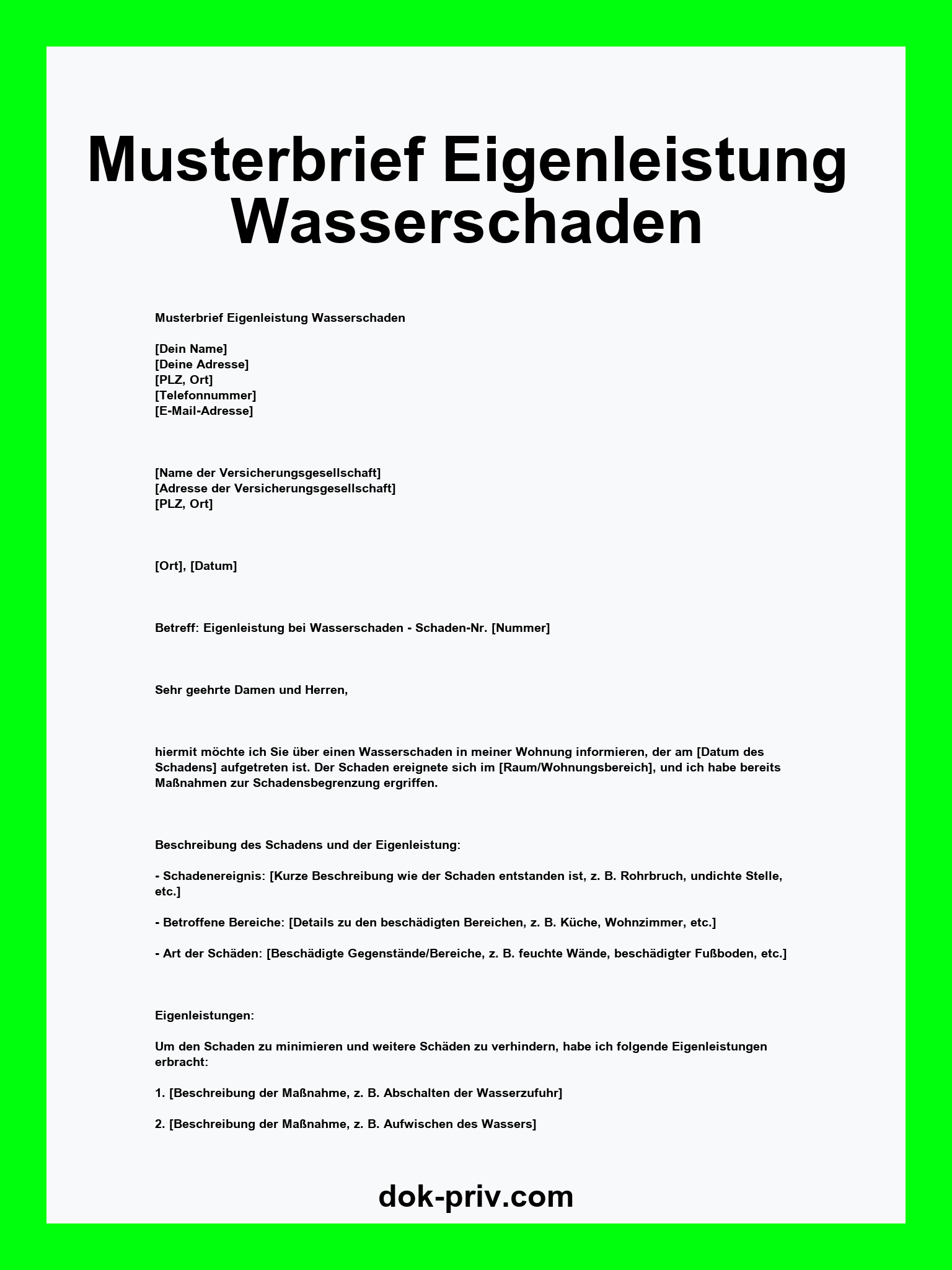Musterbrief Eigenleistung Wasserschaden