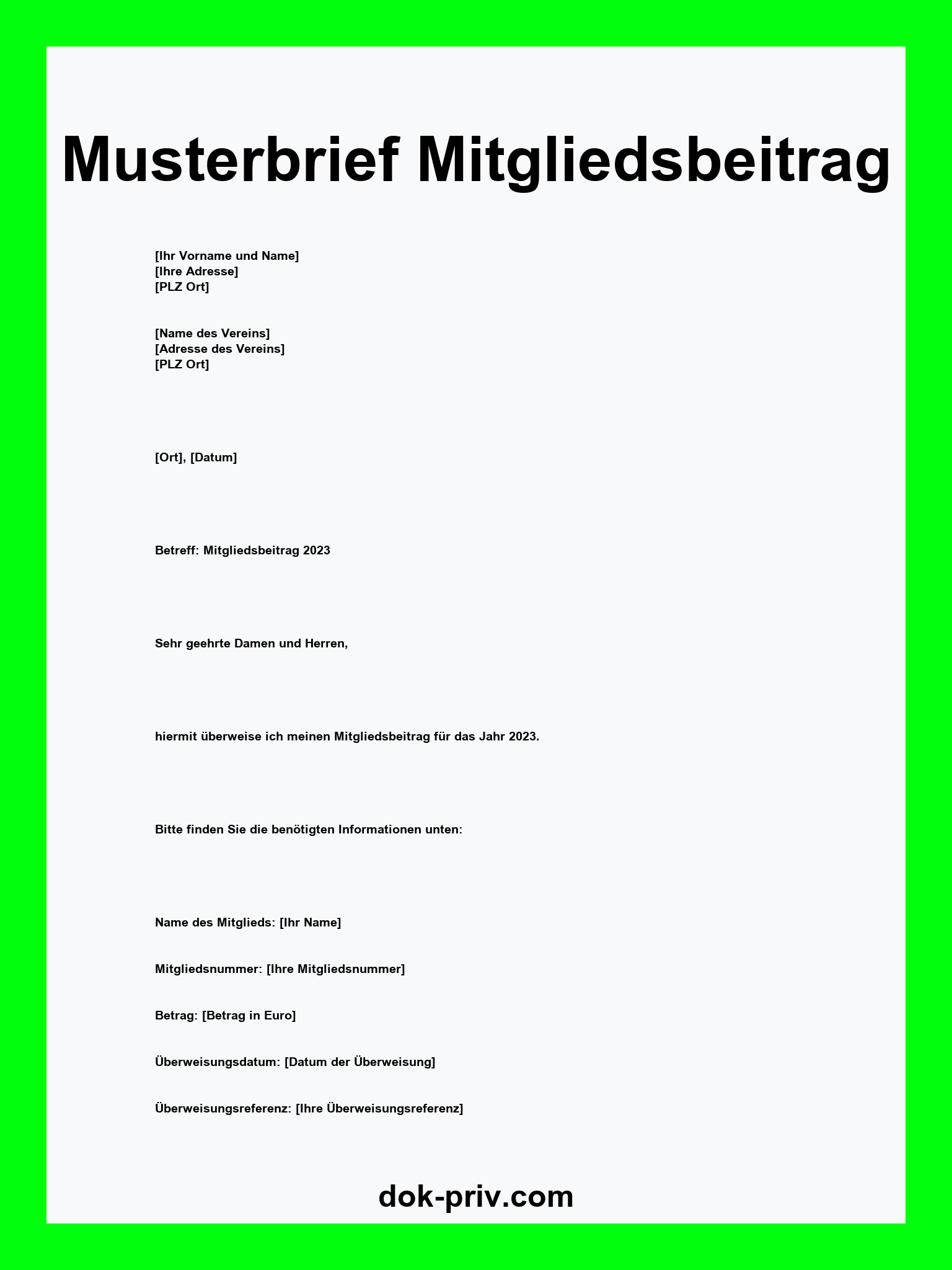 Musterbrief Mitgliedsbeitrag