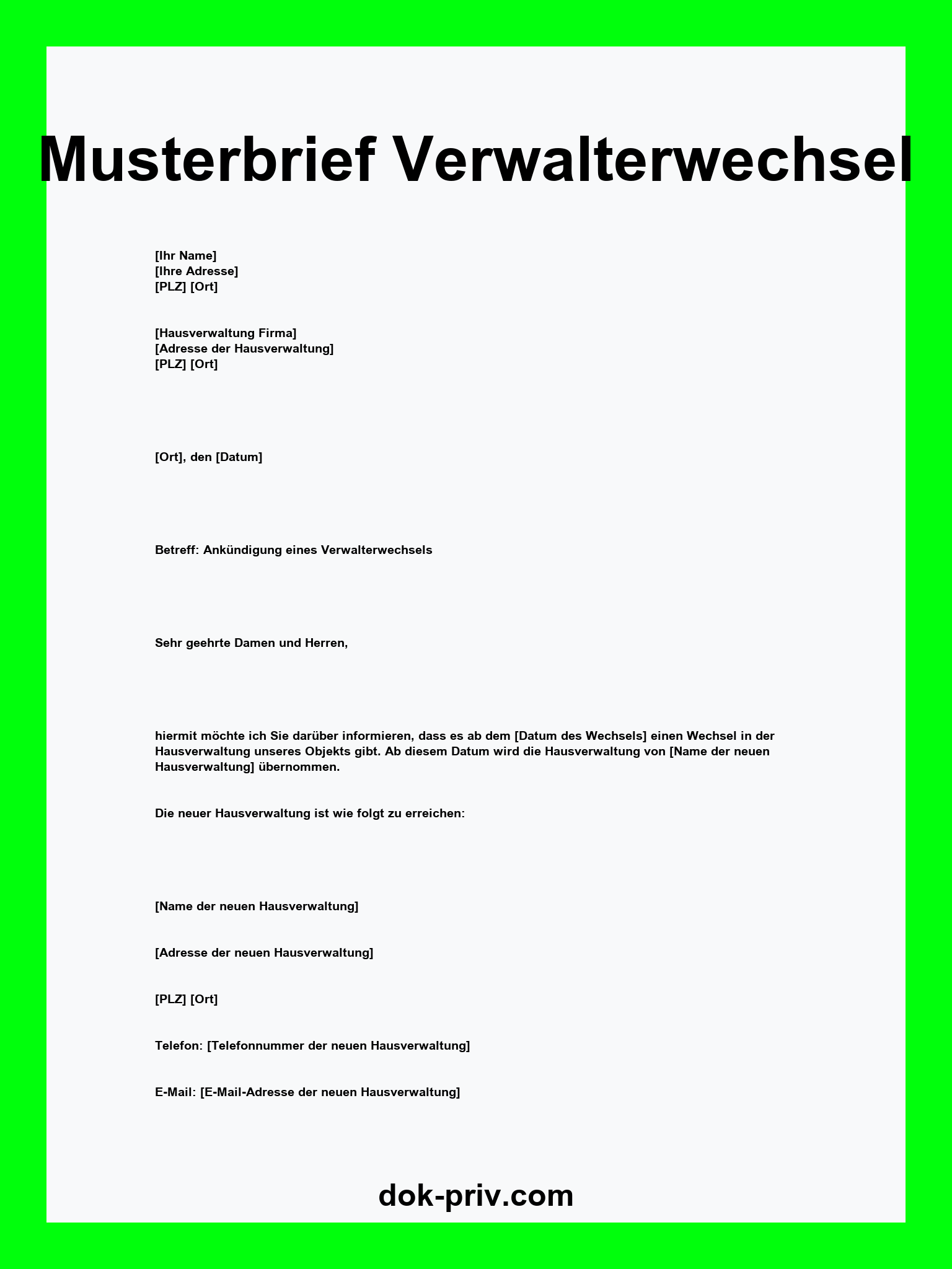 Musterbrief Verwalterwechsel