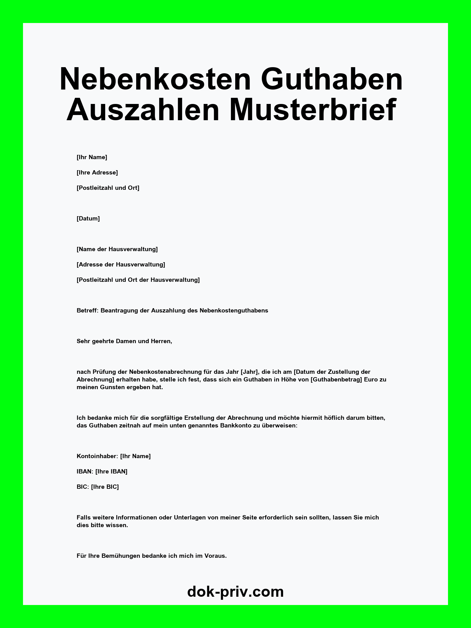 Nebenkosten Guthaben Auszahlen Musterbrief