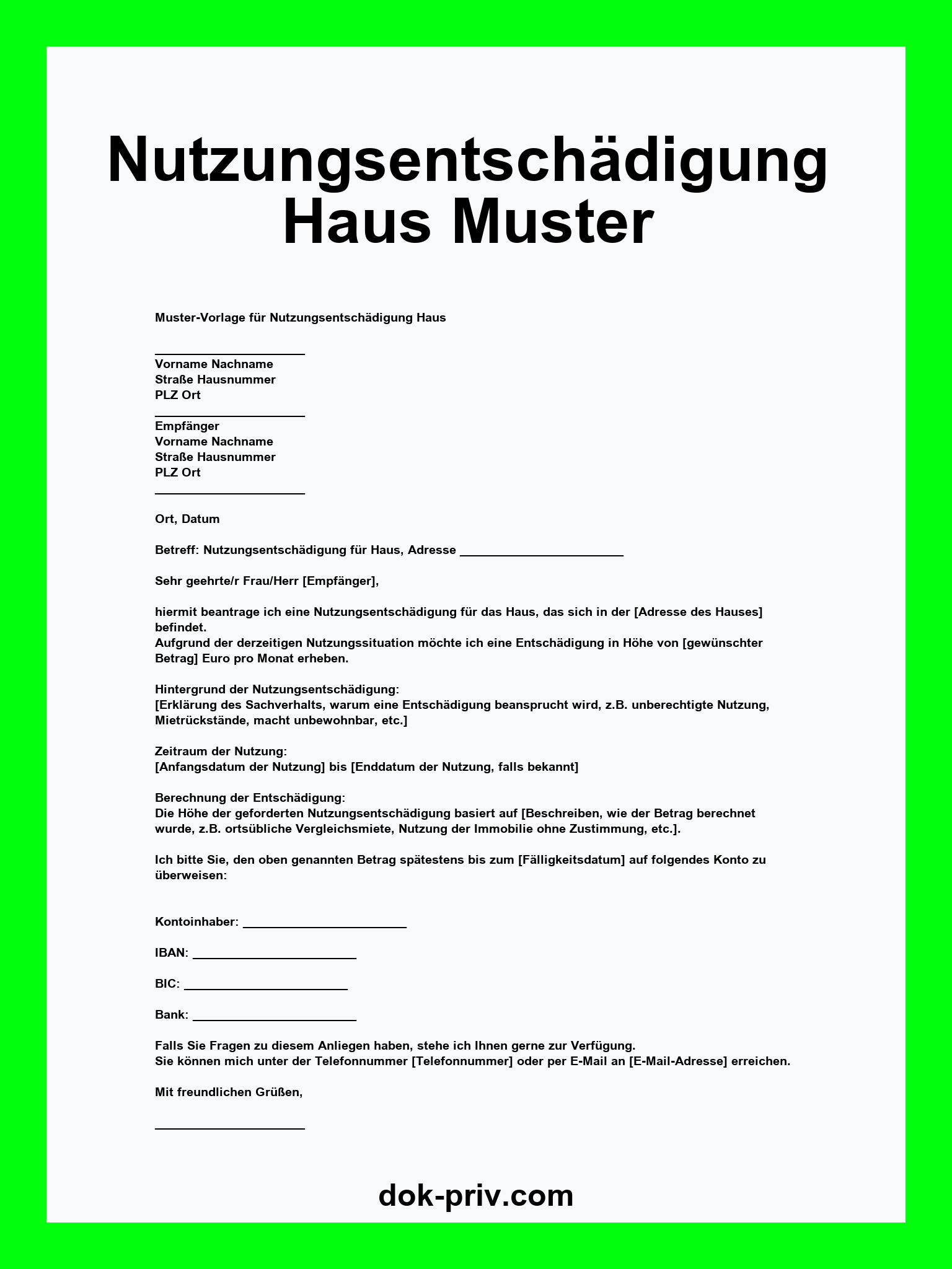 Nutzungsentschädigung Haus Muster