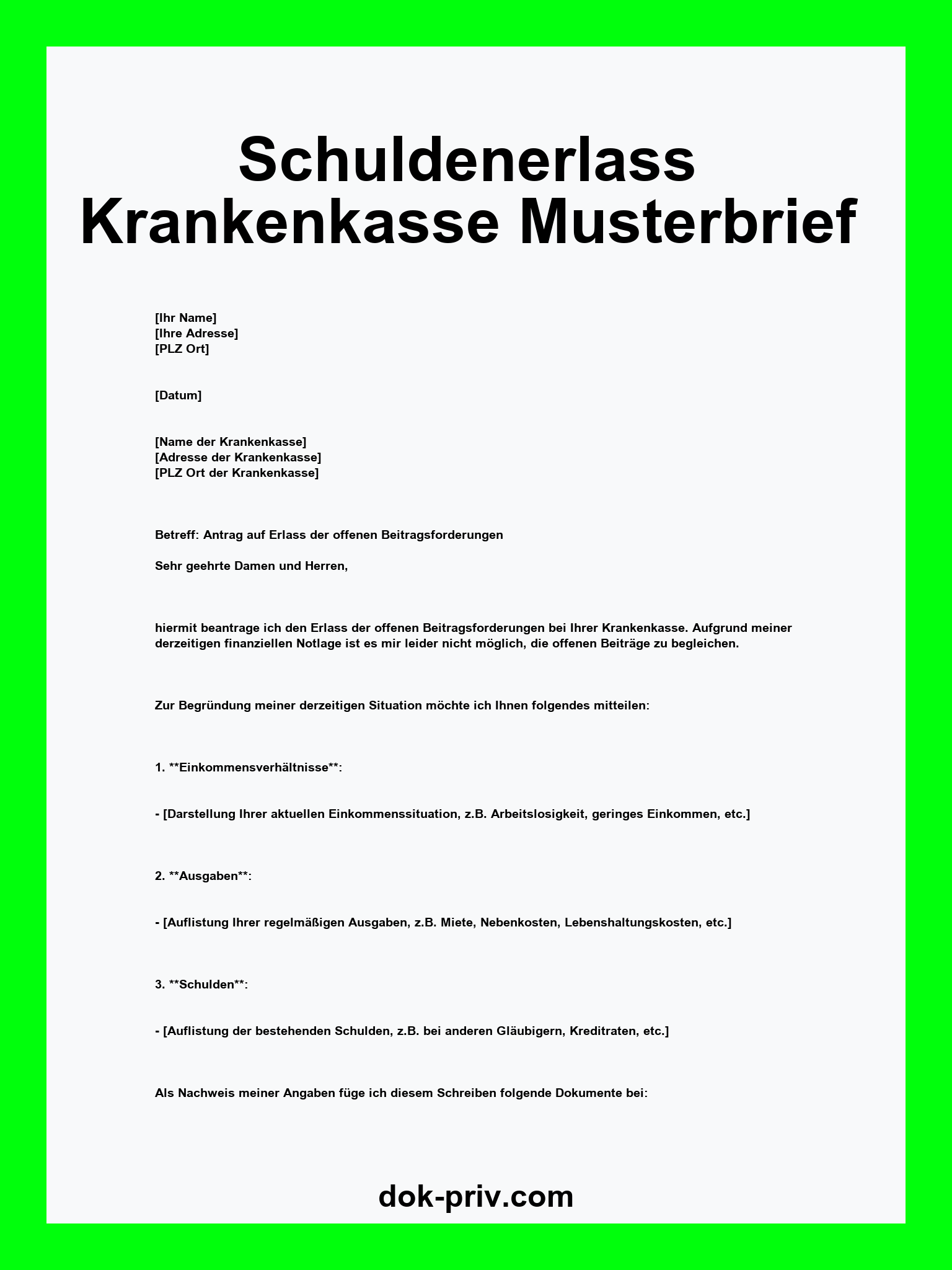 Schuldenerlass Krankenkasse Musterbrief