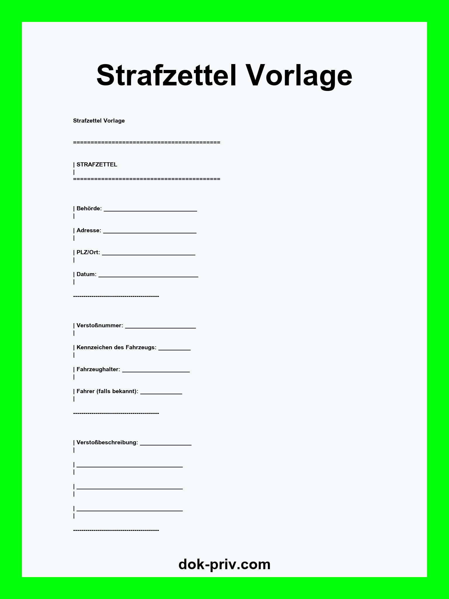 Strafzettel Vorlage PDF