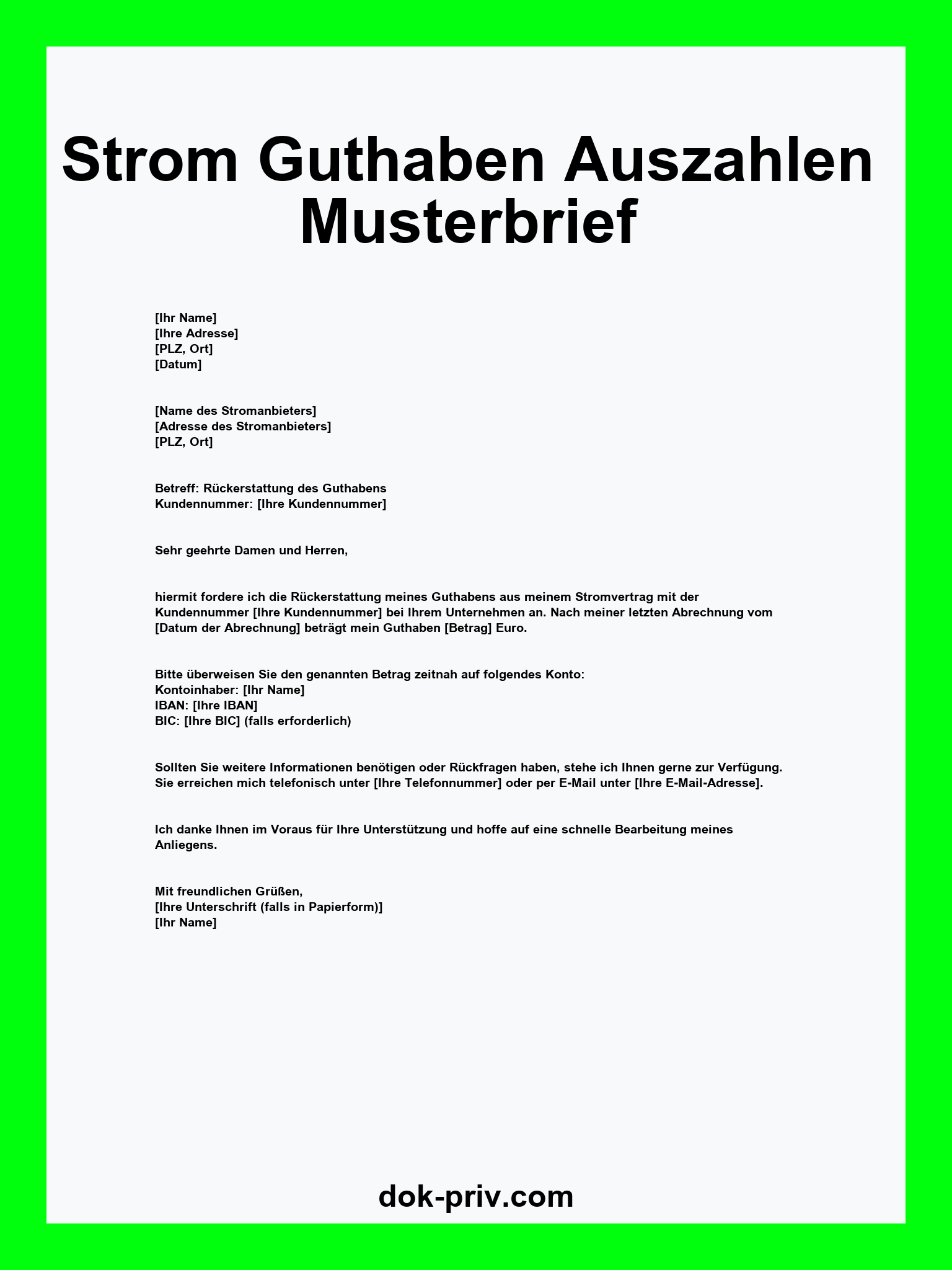 Strom Guthaben Auszahlen Musterbrief