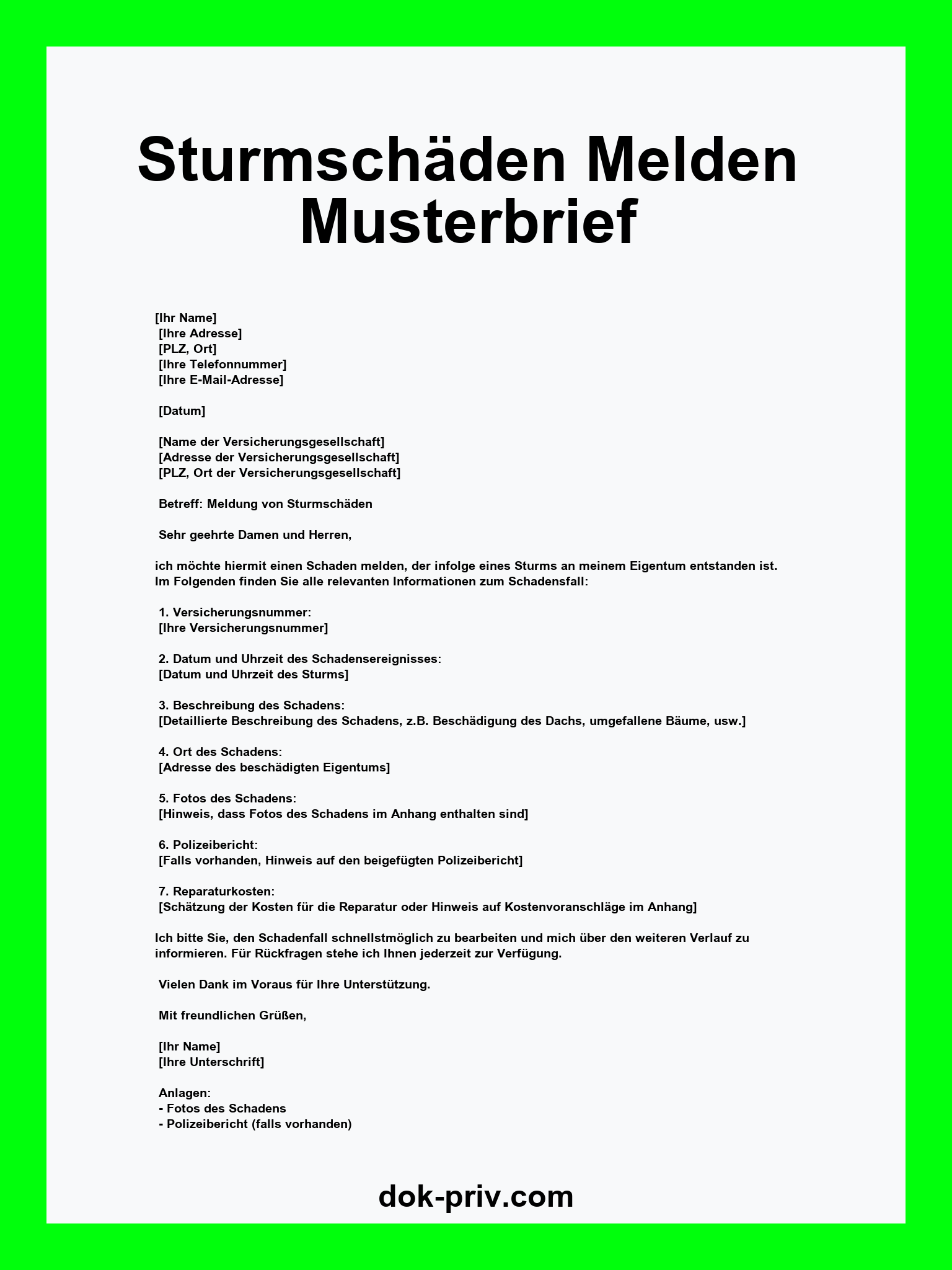 Sturmschäden Melden Musterbrief