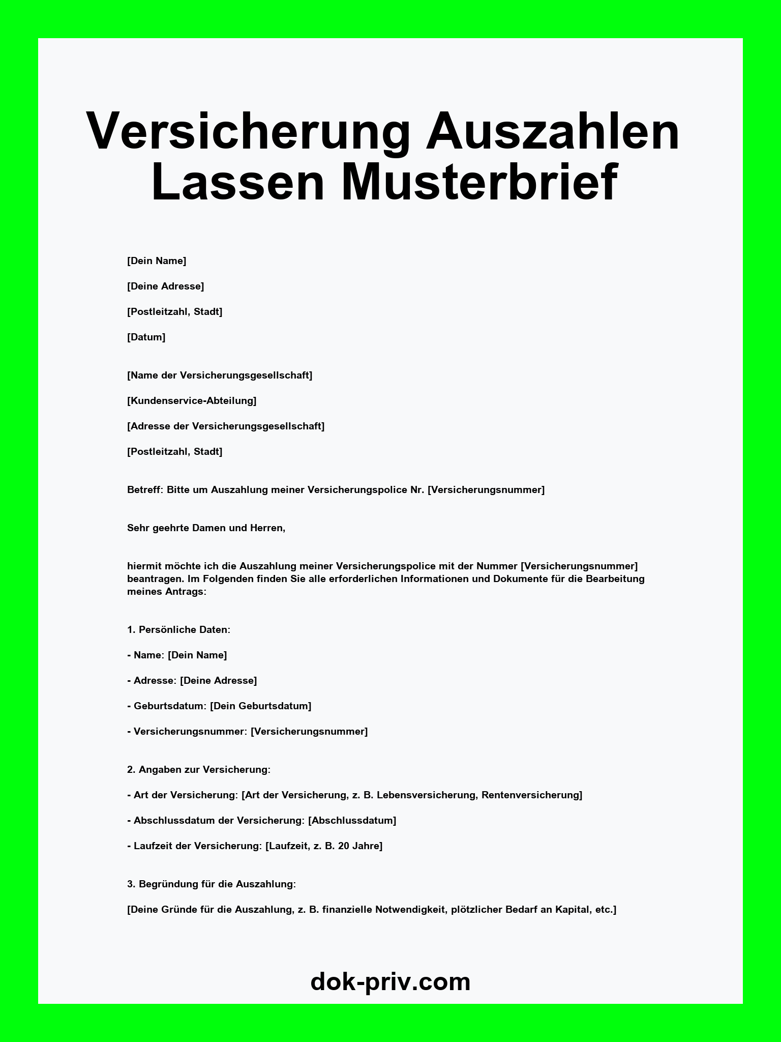 Versicherung Auszahlen Lassen Musterbrief