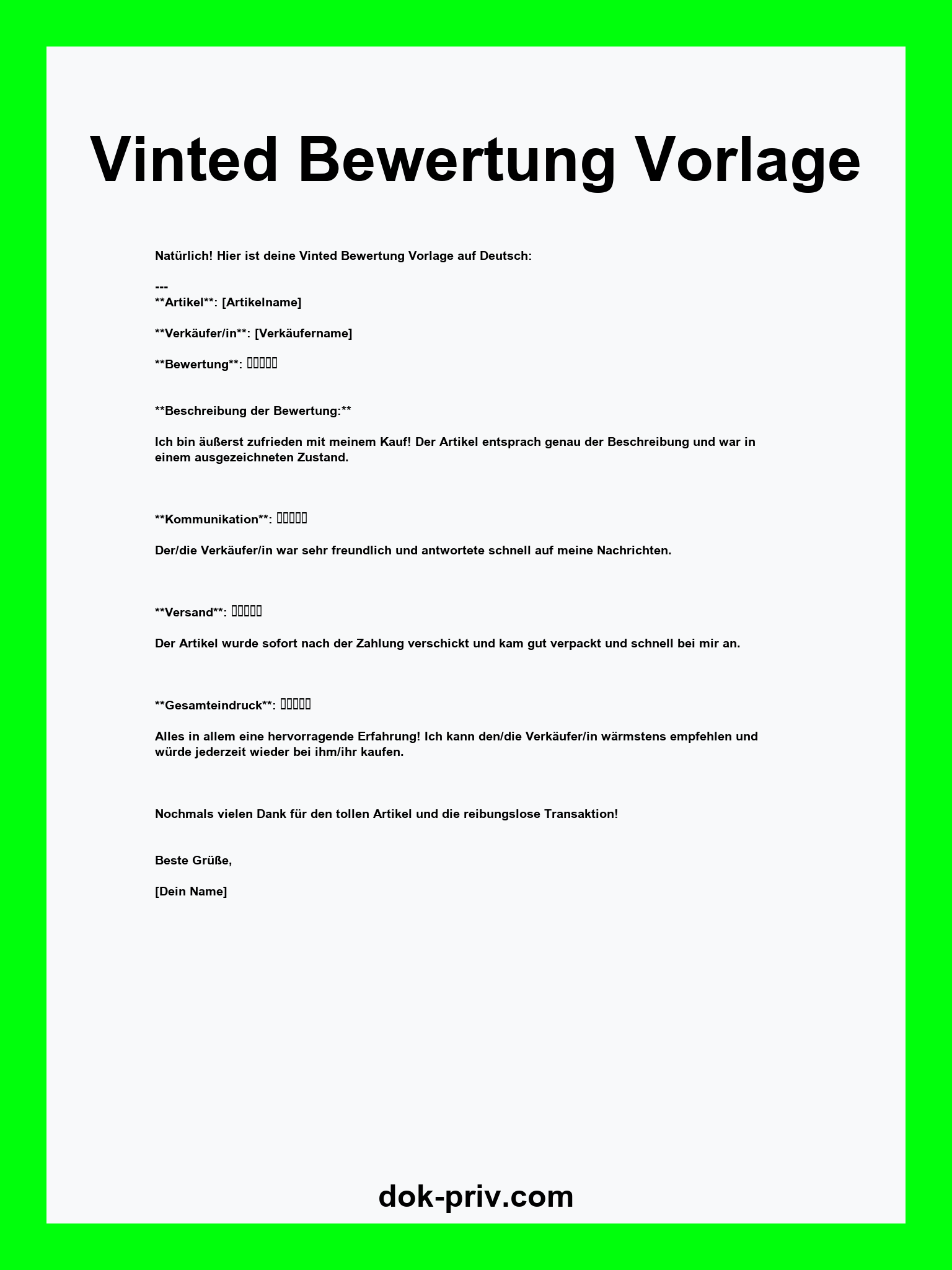 Vinted Bewertung Vorlage