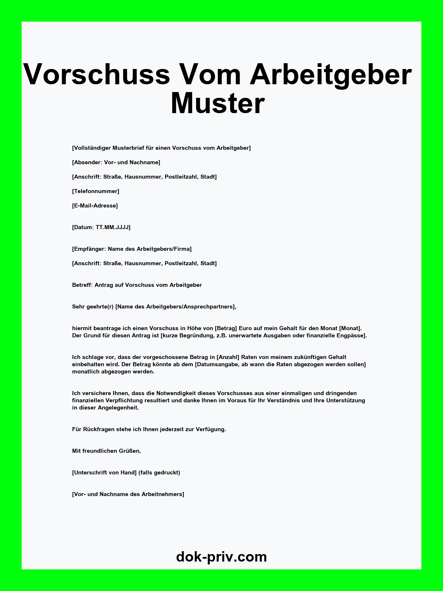 Vorschuss Vom Arbeitgeber Muster