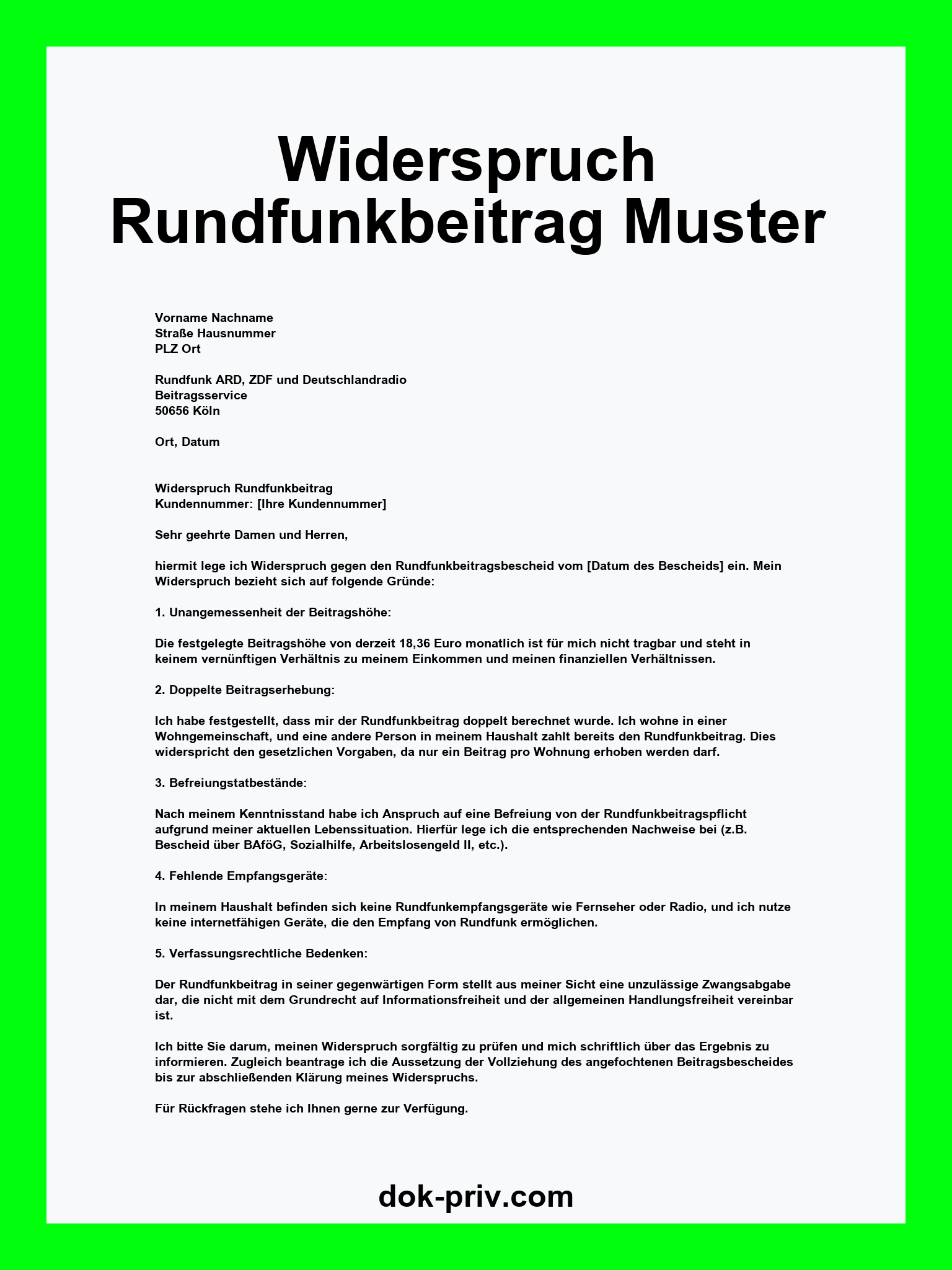 Widerspruch Rundfunkbeitrag Muster