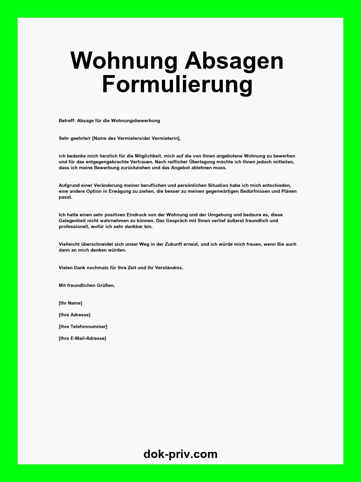 Wohnung Absagen Formulierung