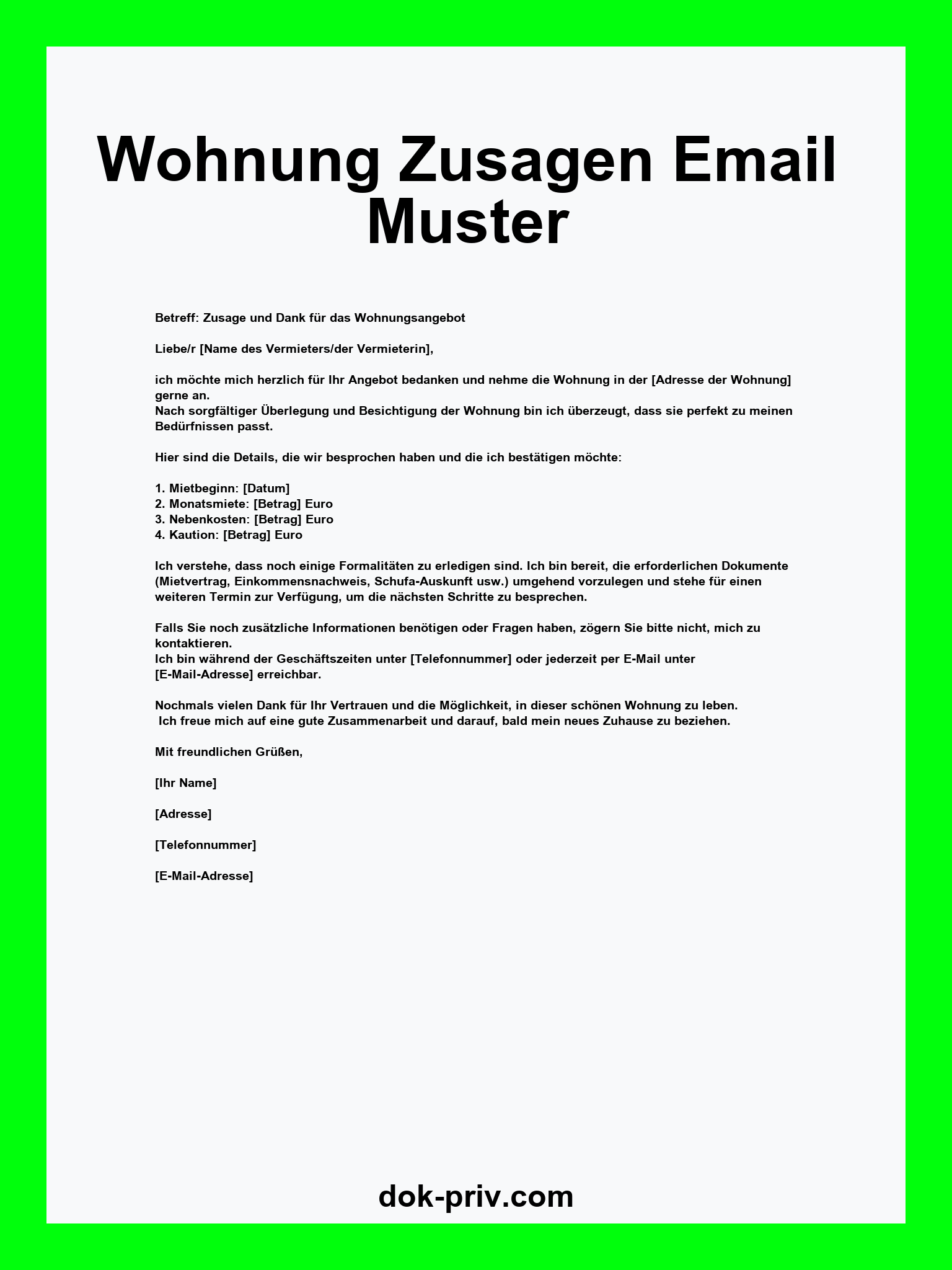 Wohnung Zusagen Email Muster