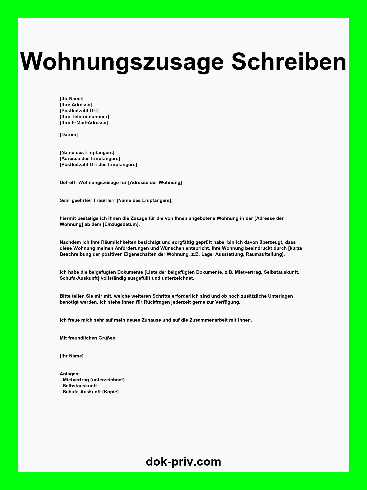 Wohnungszusage Schreiben