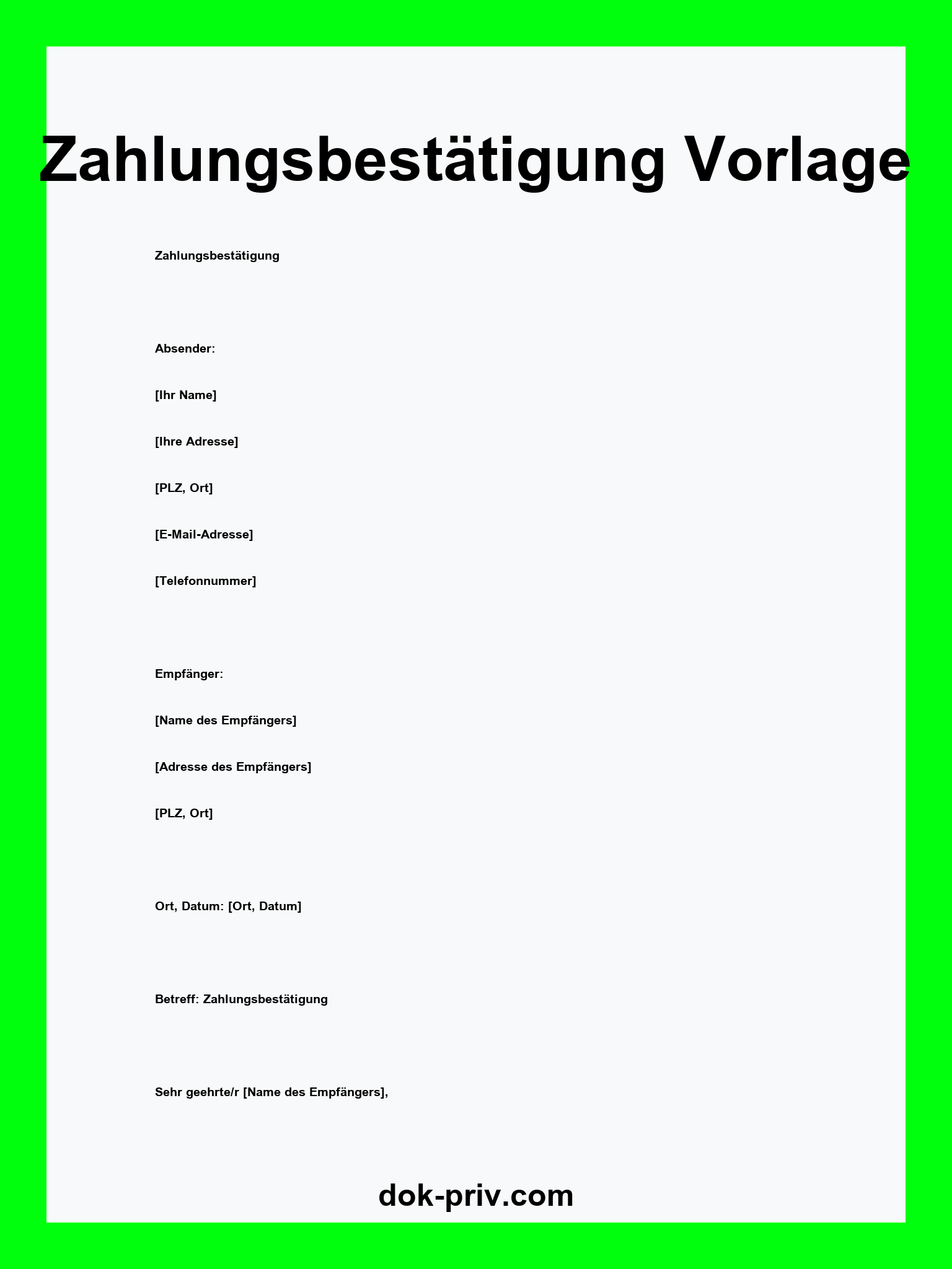 Zahlungsbestätigung Vorlage WORD
